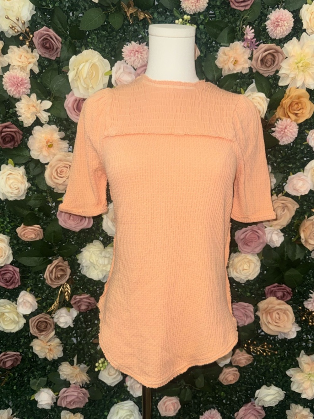 Free People Peach Short-Sleeve Textured Knit Top
